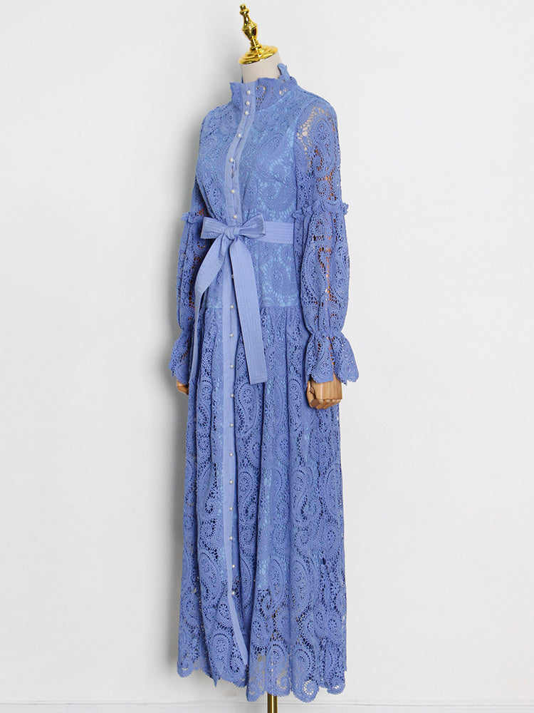 button-down lace maxi dress with belt – Aellfleda