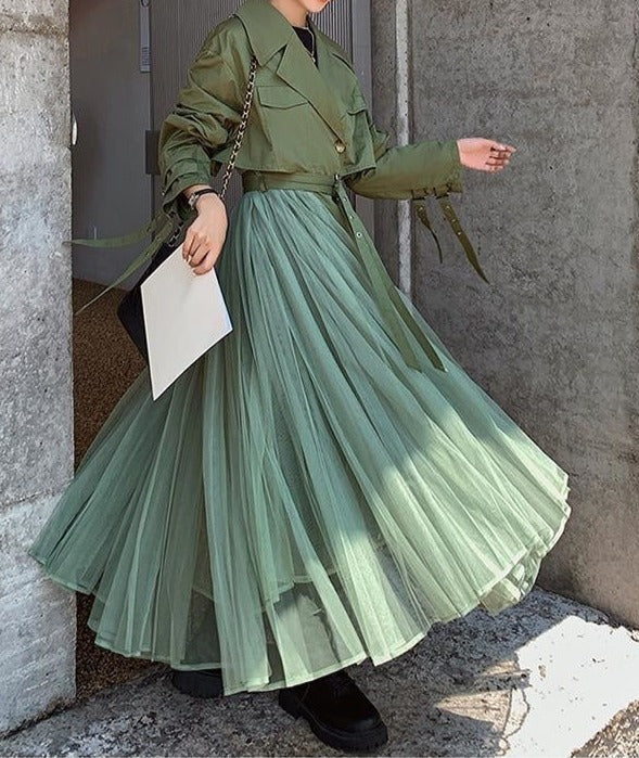 belted trench coat with tulle maxi skirt - Afshgt