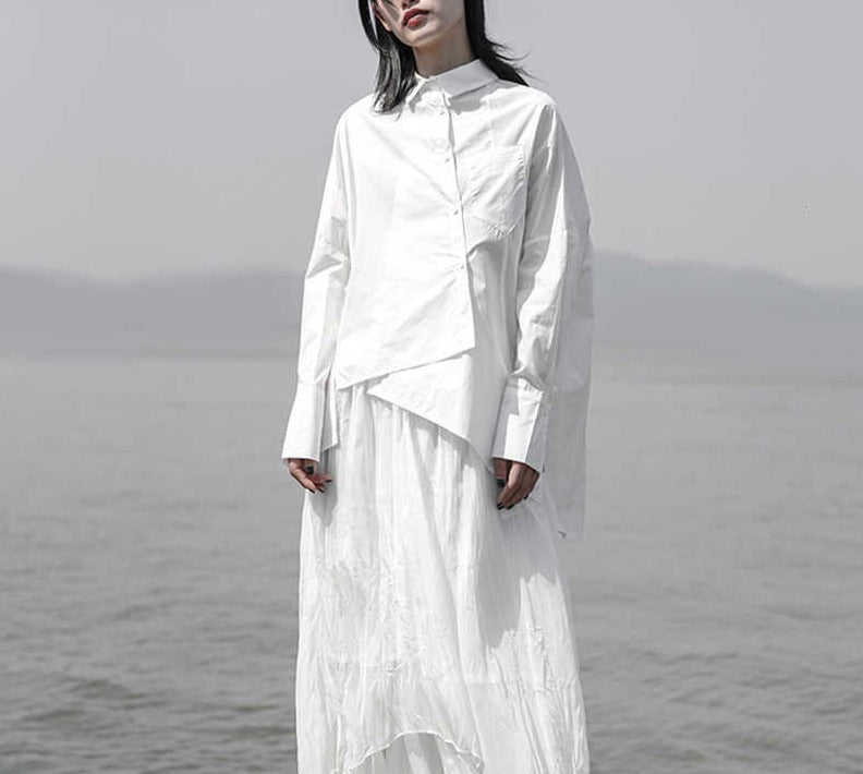 asymmetrical oversized shirt with draped hem - Taura