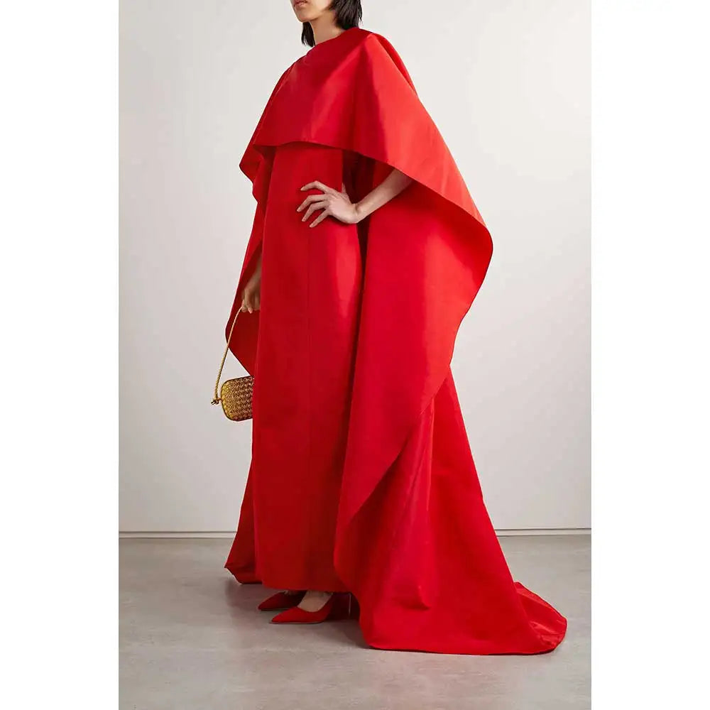 dramatic cape-back gown in crimson – Sujala