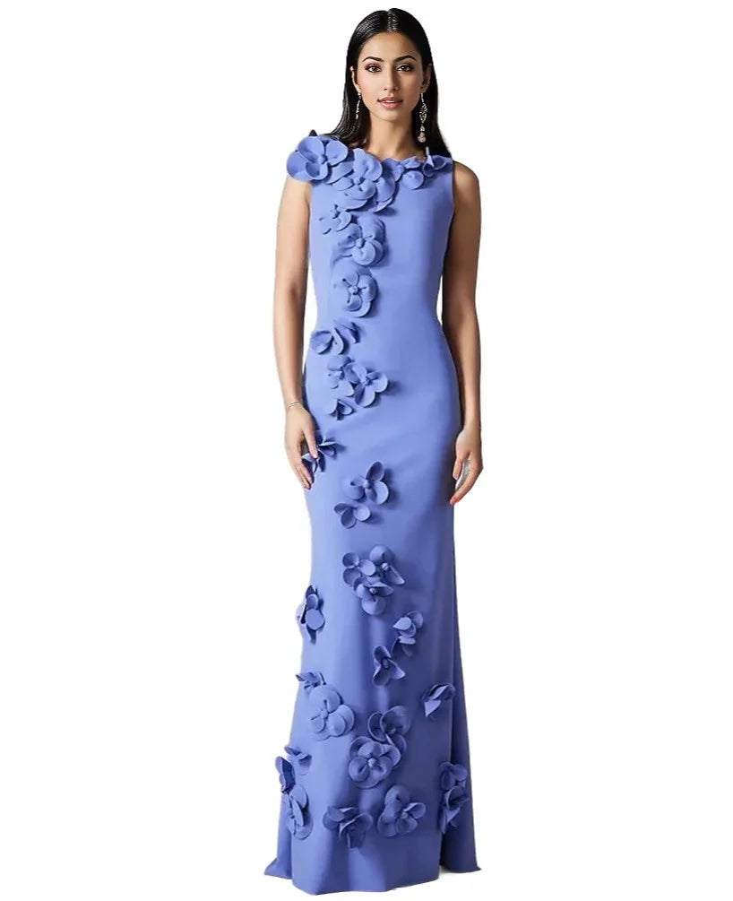 floral-appliqué column gown – Zineta
