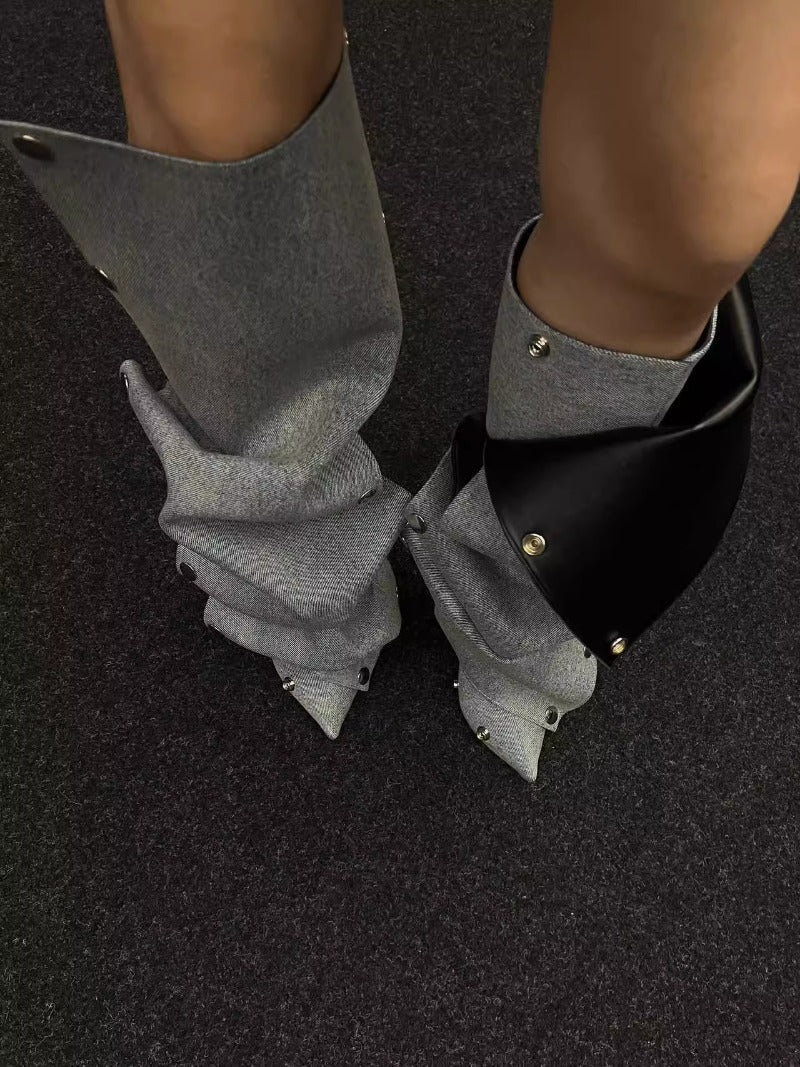 ruffled knee-high boots with metallic snap accents - Eenakshi