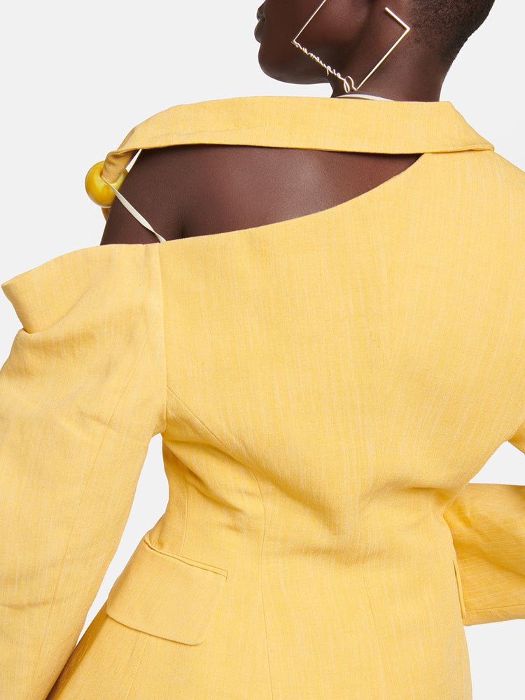asymmetrical off-shoulder tailored blazer - Tenille