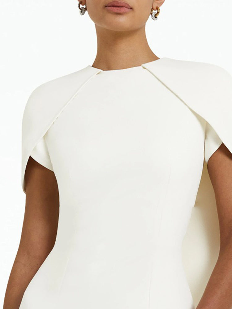 cape-sleeve column gown in ivory – Thuna