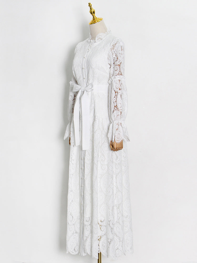 button-down lace maxi dress with belt – Aellfleda