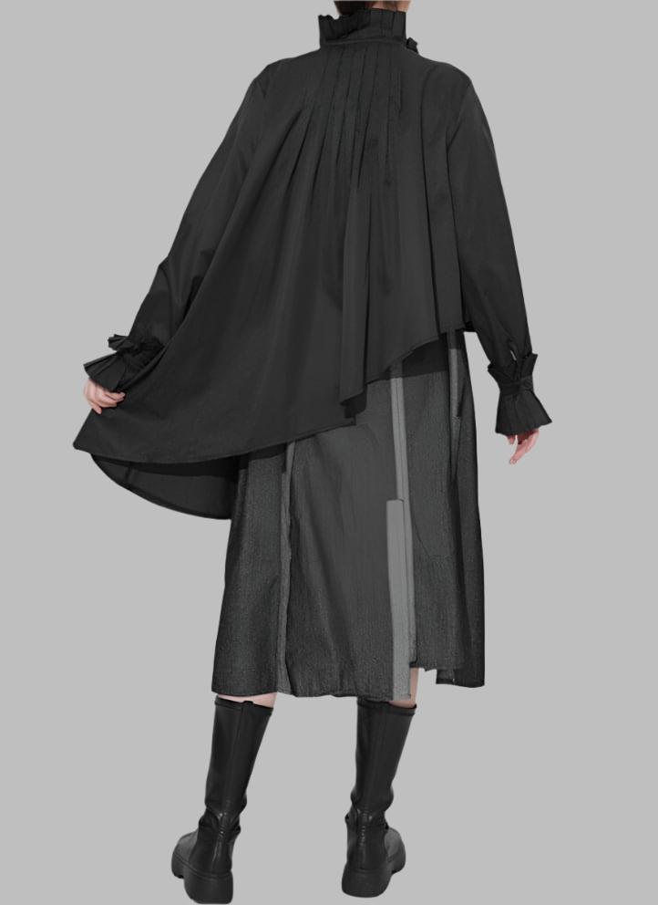 ruffled high-neck blouse with asymmetrical hem - Tujska