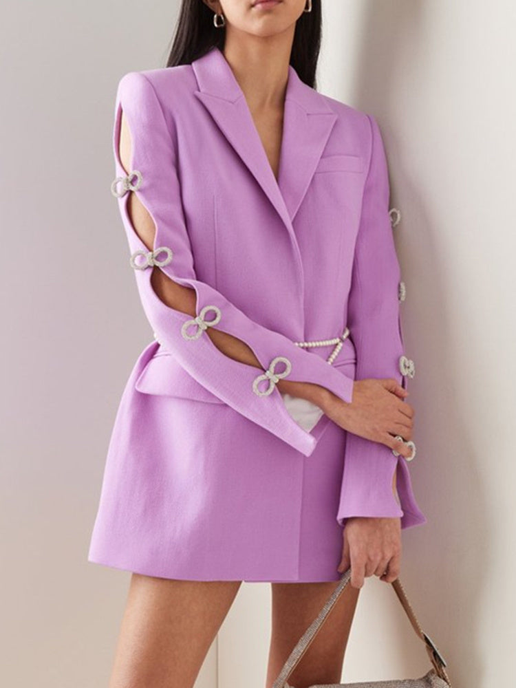 longline blazer with pearl chain and crystal bows – FAYE