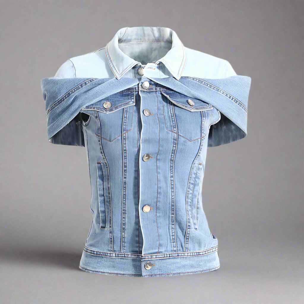 off-shoulder sleeveless denim jacket - Evienne