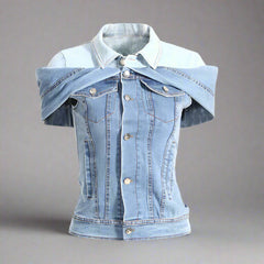 off-shoulder sleeveless denim jacket - Evienne