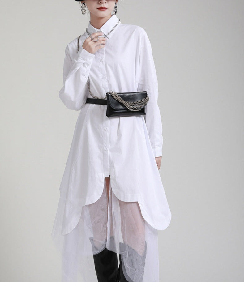long-sleeve shirt dress with layered tulle hem - Tabina