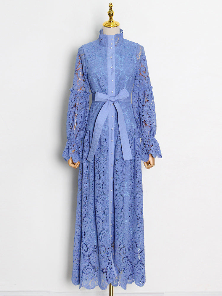 button-down lace maxi dress with belt – Aellfleda