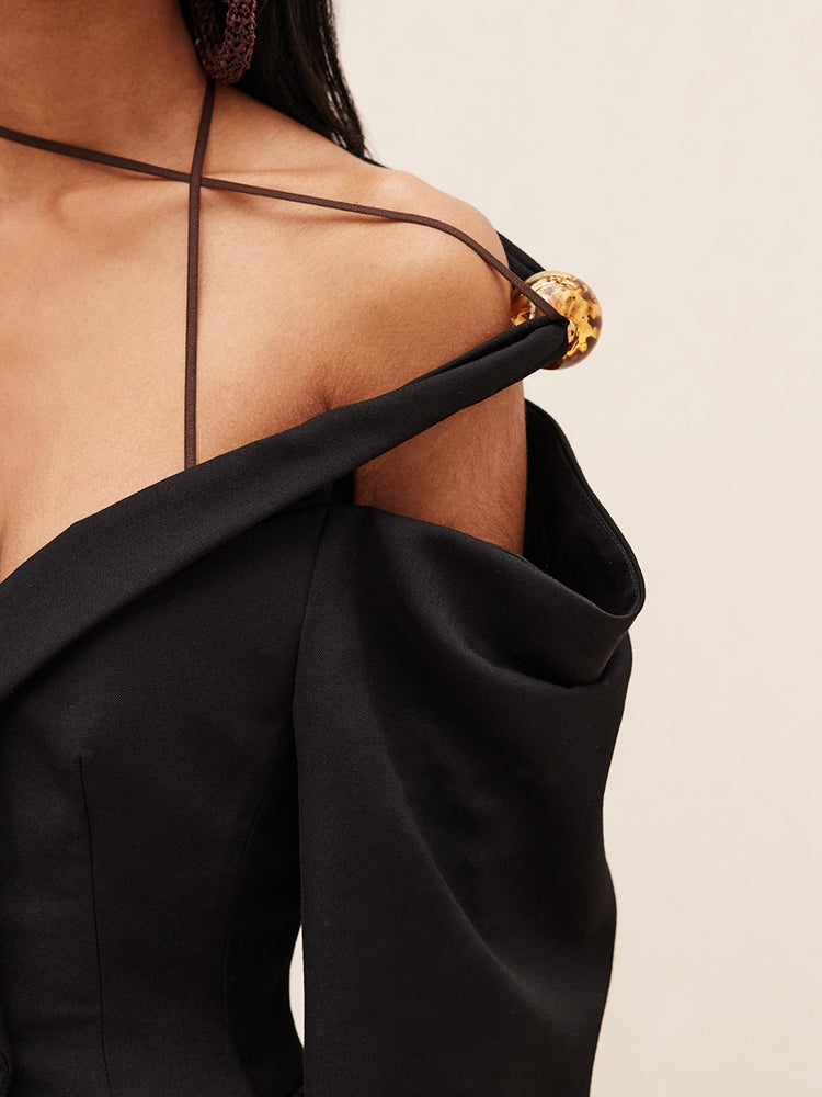 asymmetrical off-shoulder tailored blazer - Tenille
