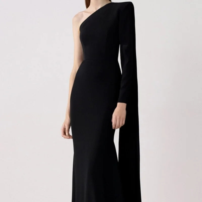 one-shoulder column gown with floor-length sleeve – Catey