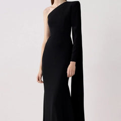 one-shoulder column gown with floor-length sleeve – Catey
