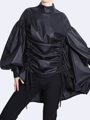 faux leather blouse with ruched sides and balloon sleeves - Addalyn