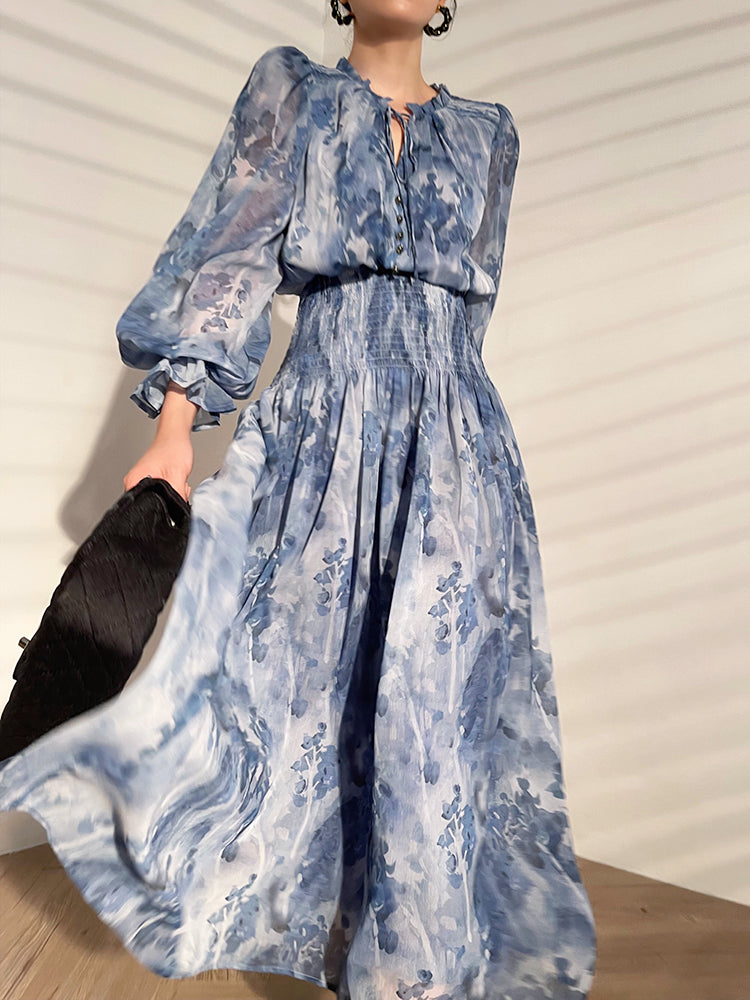floral print chiffon maxi dress with smocked waist – ESALA