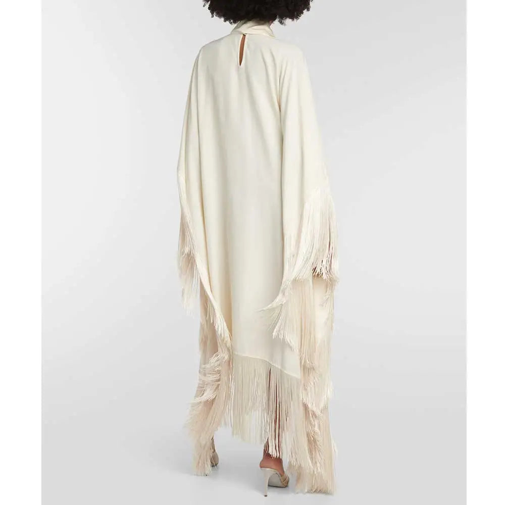 fringed kaftan gown with tie-neck – Sushali