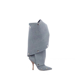 ruffled knee-high boots with metallic snap accents - Eenakshi