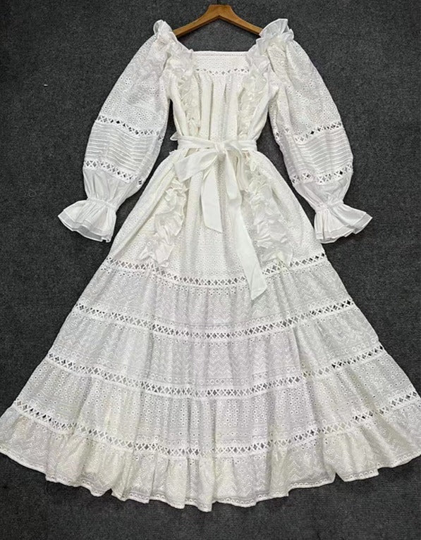 ruffled eyelet lace maxi dress – Edwdina