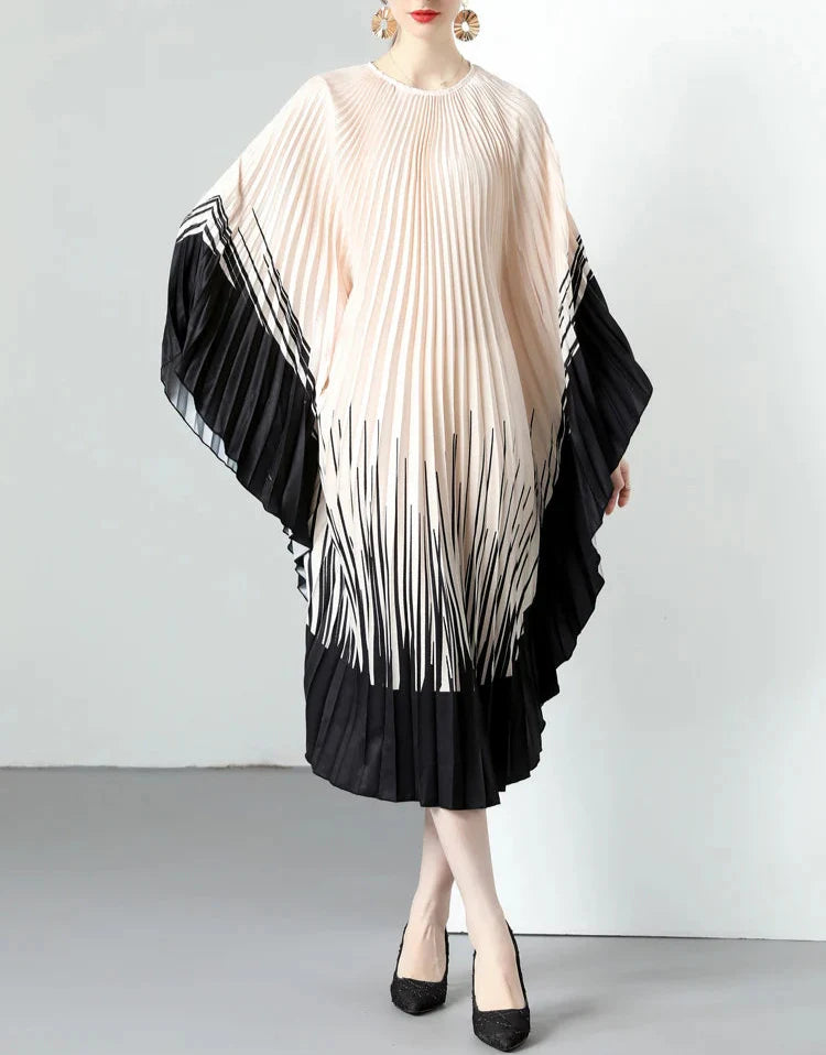 pleated batwing midi dress with gradient ombré detail – NORNA