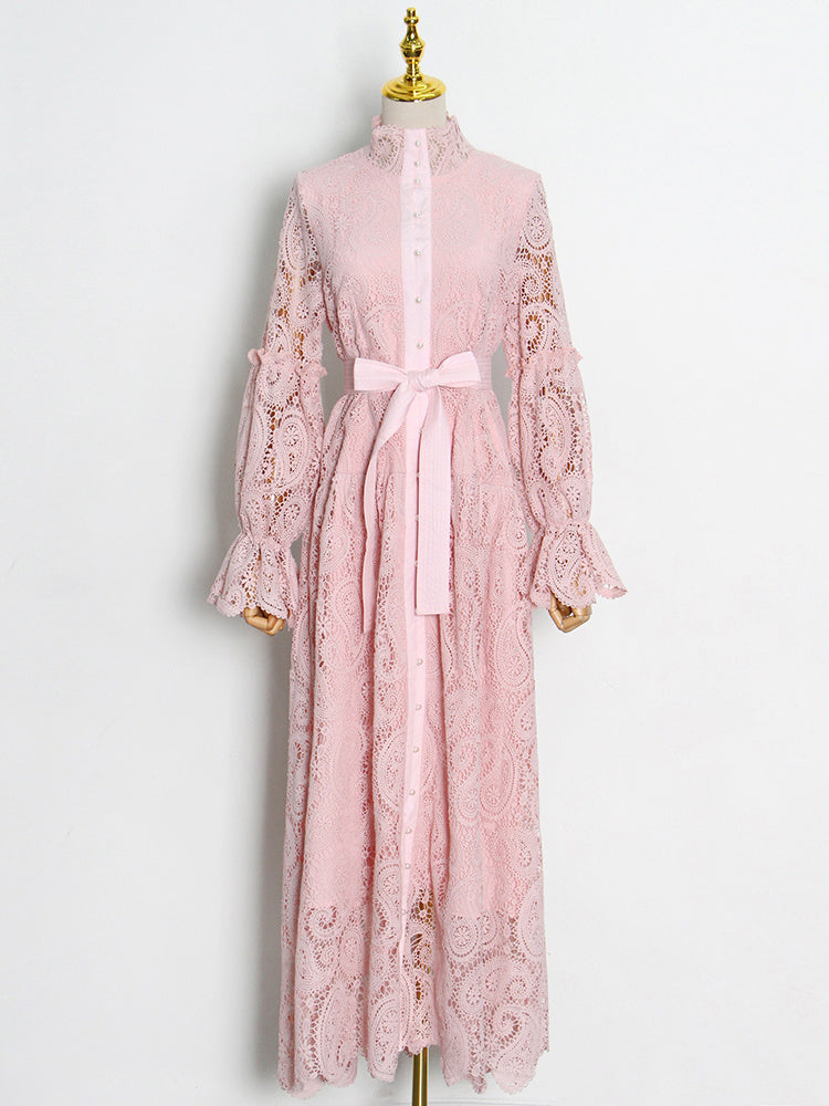 button-down lace maxi dress with belt – Aellfleda