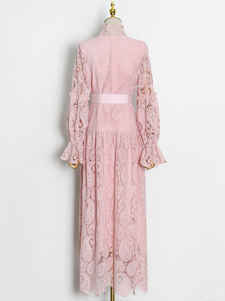 button-down lace maxi dress with belt – Aellfleda