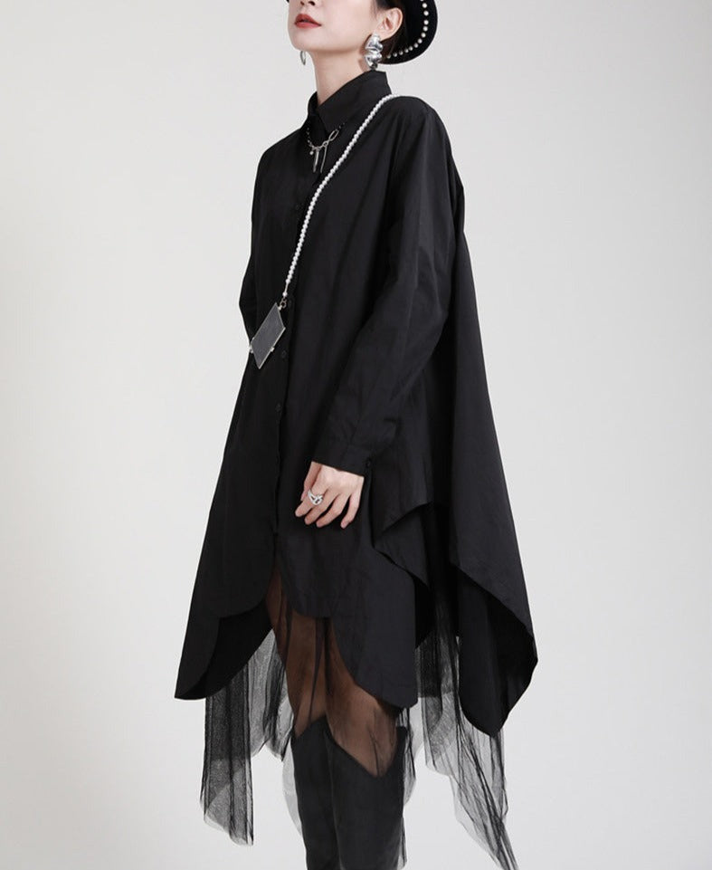 long-sleeve shirt dress with layered tulle hem - Tabina