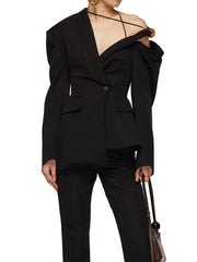 asymmetrical off-shoulder tailored blazer - Tenille