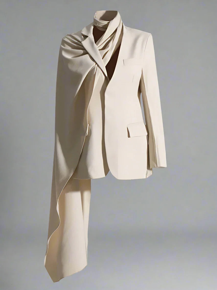 tailored blazer with draped maxi cape - Shevte