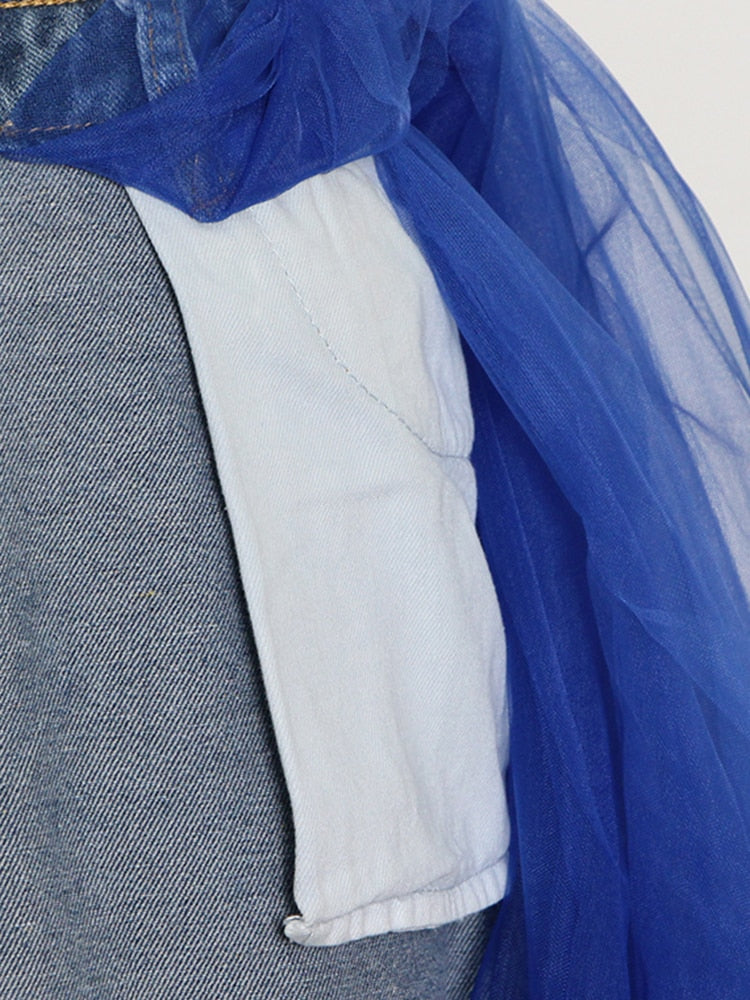 denim waistband tulle maxi skirt - Abrihm