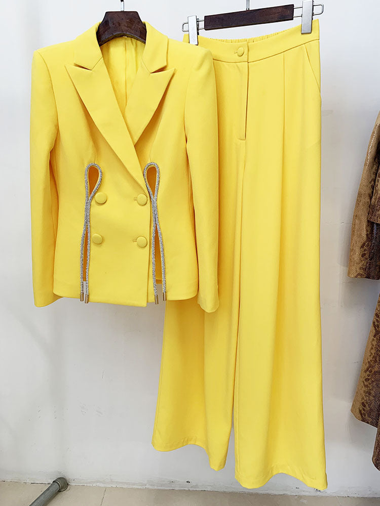 double-breasted tailored pantsuit with crystal trim - Cathy