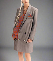 pinstripe double-breasted blazer with contrast printed lining - Svana