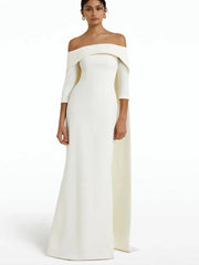 off-shoulder column gown with cape-back – Tessara