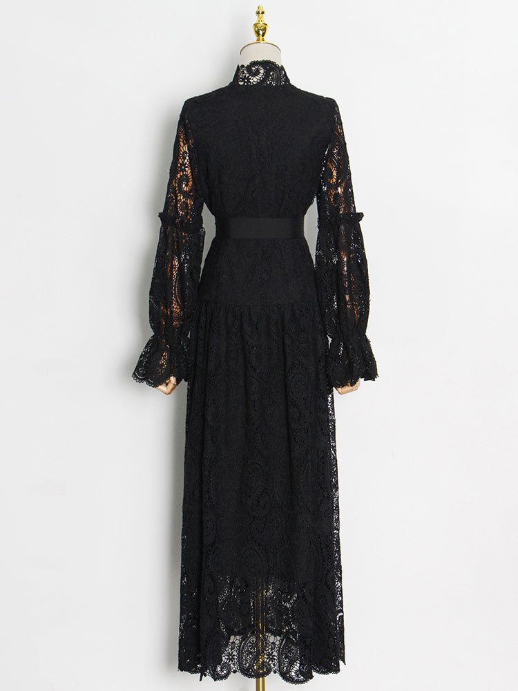button-down lace maxi dress with belt – Aellfleda