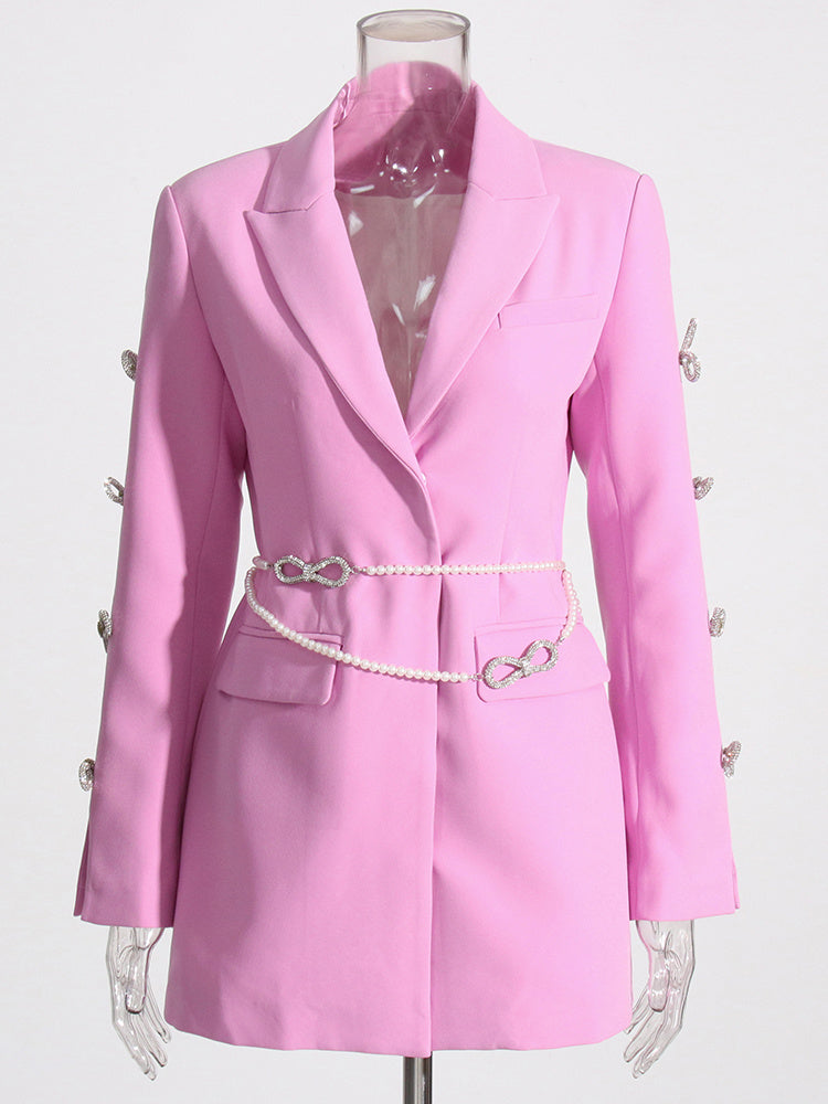 longline blazer with pearl chain and crystal bows – FAYE