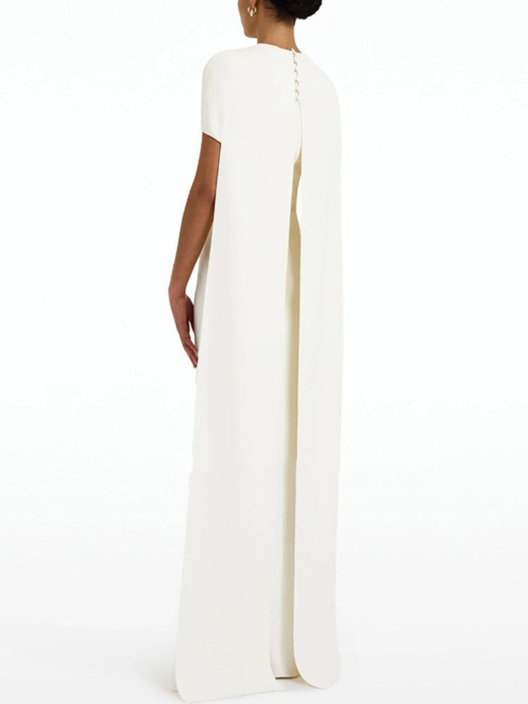 cape-sleeve column gown in ivory – Thuna
