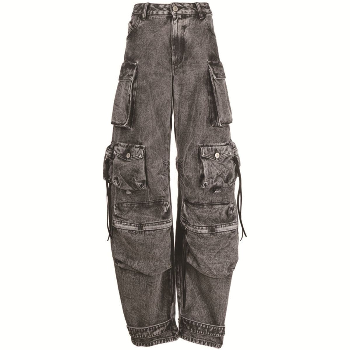 distressed cargo wide-leg jeans with multi pockets - Adana