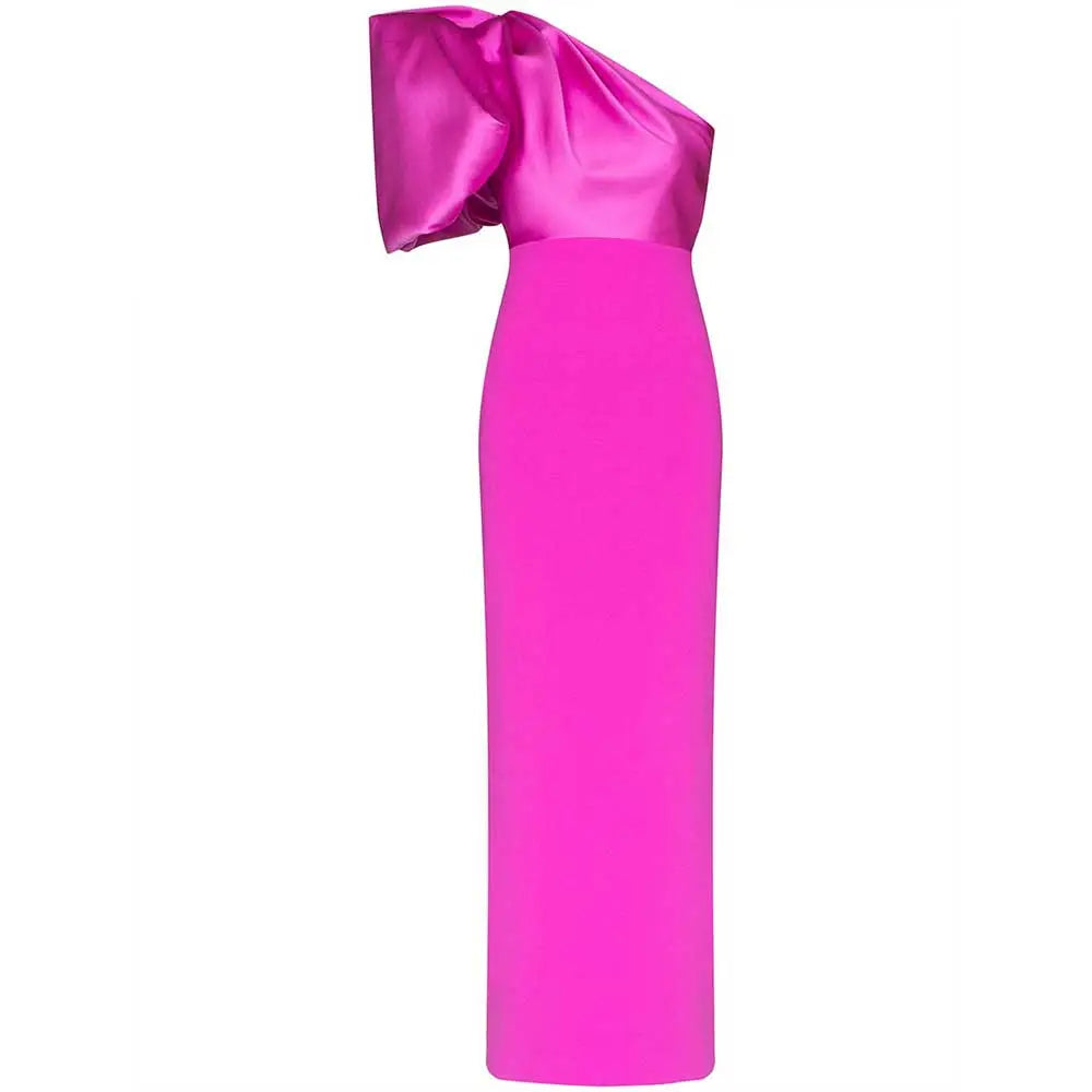 one-shoulder gown with voluminous sleeve – Surenia