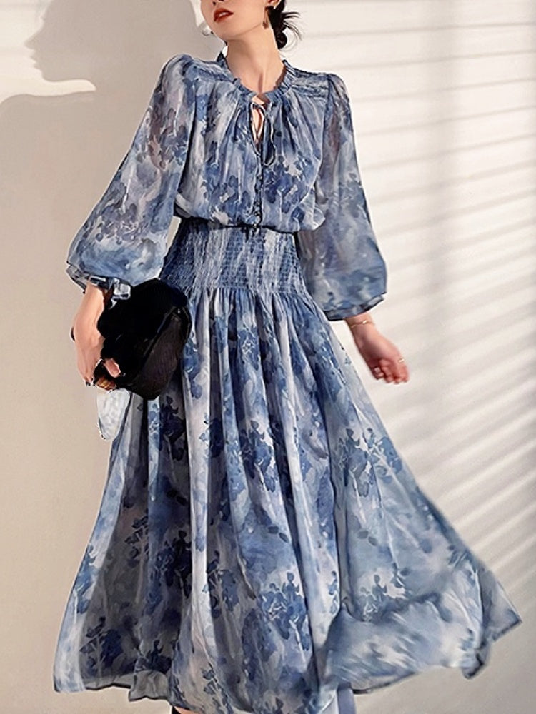 floral print chiffon maxi dress with smocked waist – ESALA