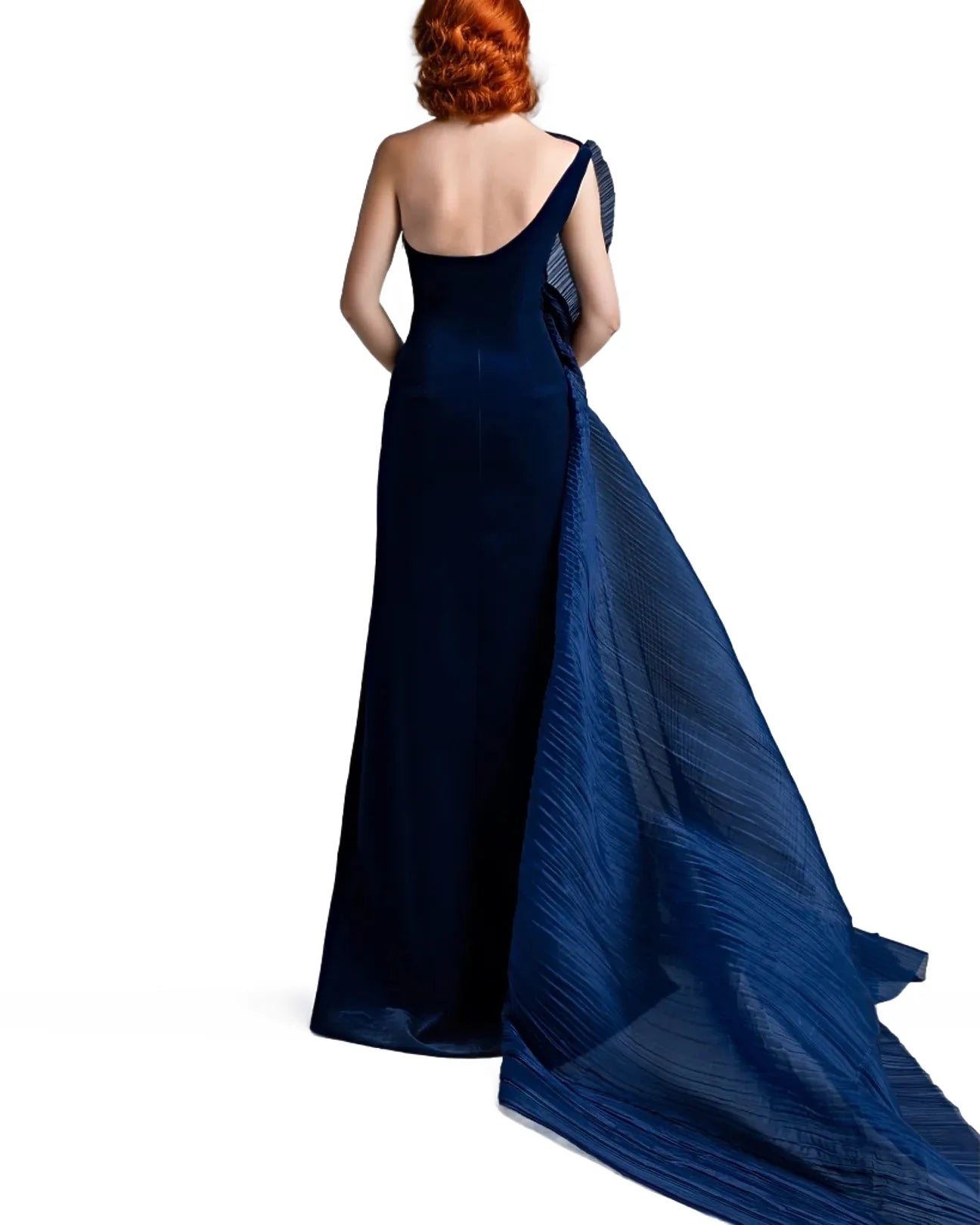 One-shoulder gown with dramatic pleated drape – Lomer