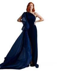 One-shoulder gown with dramatic pleated drape – Lomer