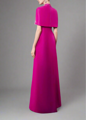 Strapless A-line dress with embellished shoulder cape - SERENA
