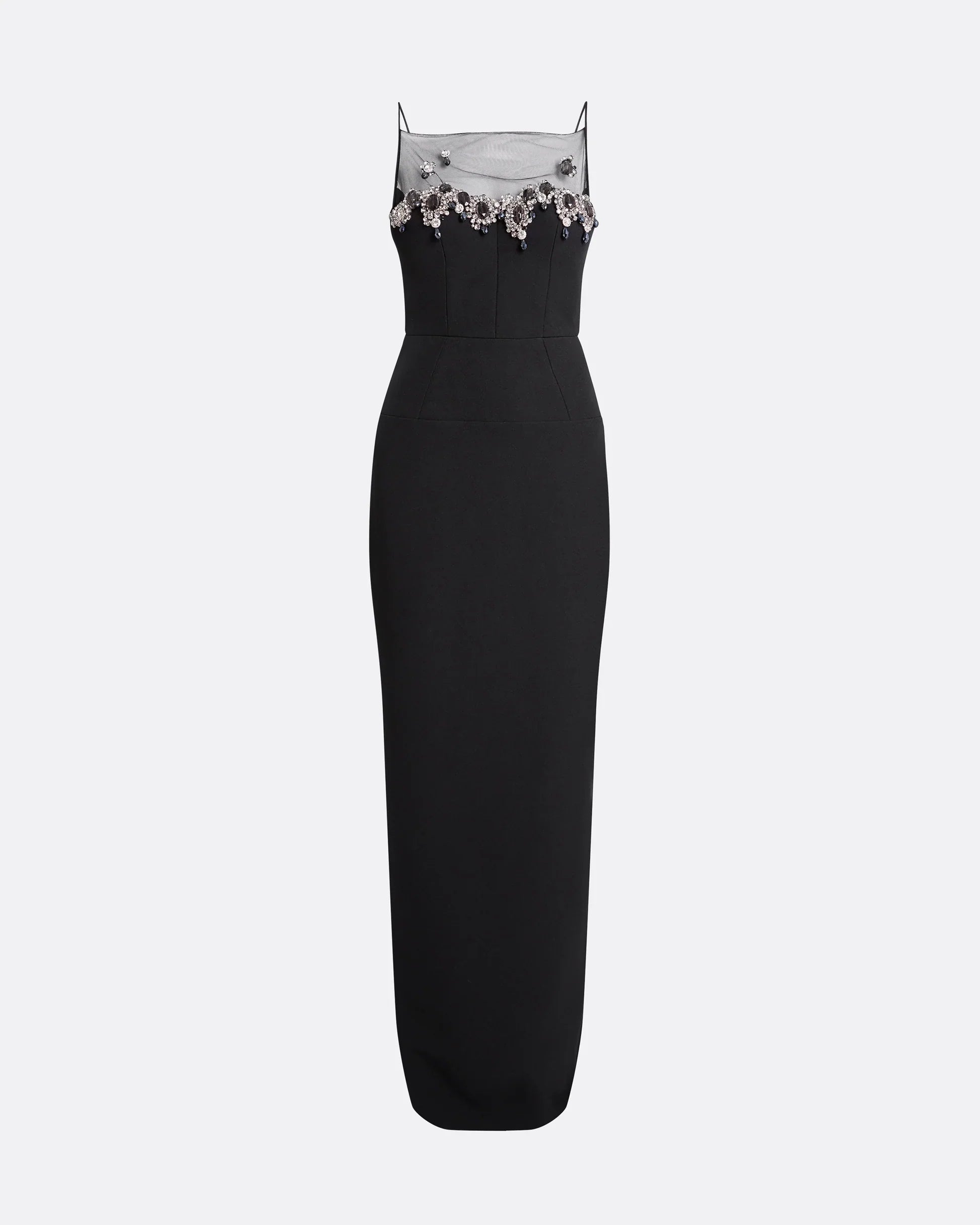 sleeveless column dress with embellished illusion neckline – NOSLE