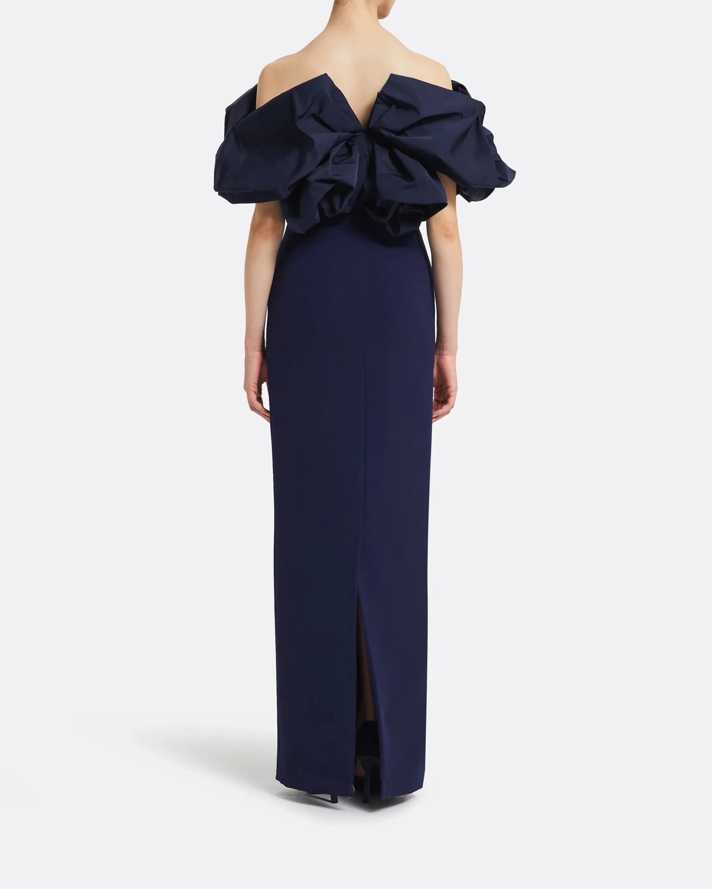 Off-shoulder column dress with statement ruffle - AZURITE