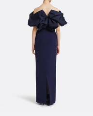 Off-shoulder column dress with statement ruffle - AZURITE