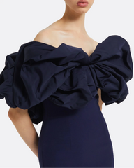 Off-shoulder column dress with statement ruffle - AZURITE