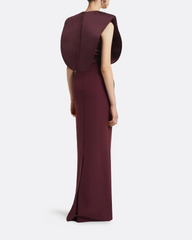 Sleeveless column dress with sculpted shoulder detail - WIINE