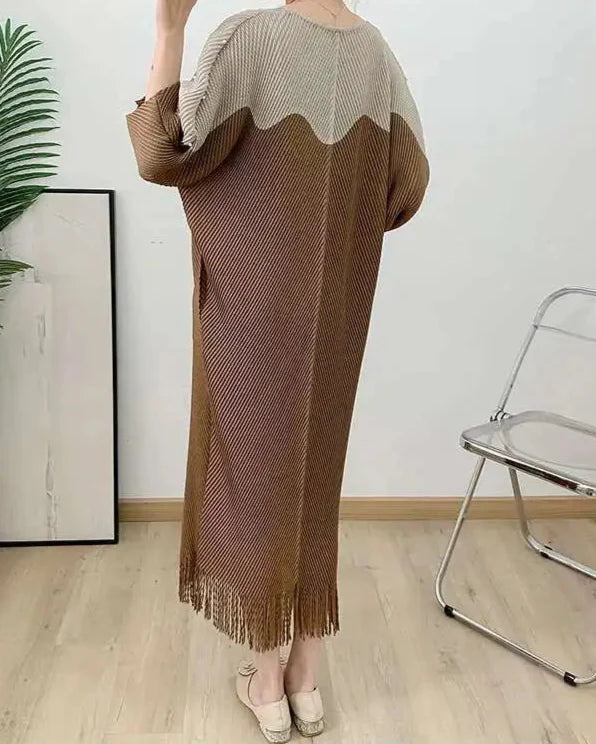 relaxed batwing dress with fringe hem - AMINZA
