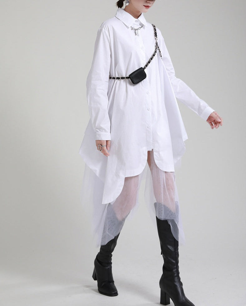 long-sleeve shirt dress with layered tulle hem - Tabina