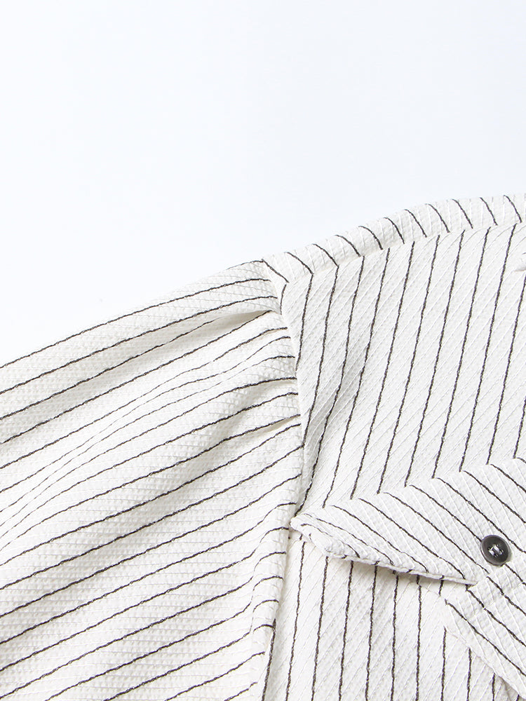 striped longline blouse with layered lapel detail - Terese
